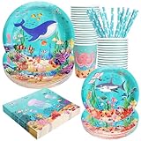 Suministros para fiestas de cumpleaños bajo el mar, 120 piezas desechables de animales marinos para fiestas de postres
