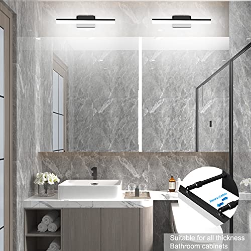 Image of Aipsun 19.7 inch Modern Black Vanity Light Adjustable LED Bathroom Light Fixture Over Mirror Rotatable Vanity Lighting 5500K