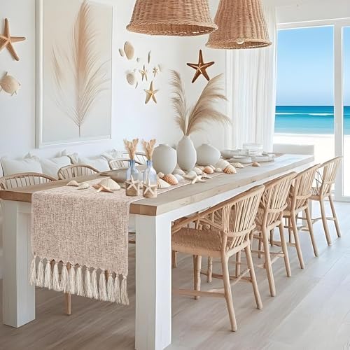 yuboo Boho Table Runner 90 inches Long- Rustic Burlap Linen Table Runner for Spring Wedding Decor, Bohemian Dresser Runners for Bedroom, Dining Table,Kitchen by yuboo - Used condition - Image 9