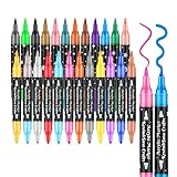 24 Colors Dual Tip Acrylic Paint Marker Pens Set, Multifunctional Acrylic Tips with Laser Pen Body, Professional Acrylic Paint Pens for Wood, Canvas, Rock Painting, Glass, DIY Crafts Art Supplies