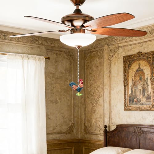 Image of Rooster Ceiling Fan Pull Chain, 14in Chicken Farm Animal String Pulls Charm Extension Decorative, 3mm Beaded Lamp Chains Extender Ornaments with Connector for Kids Room