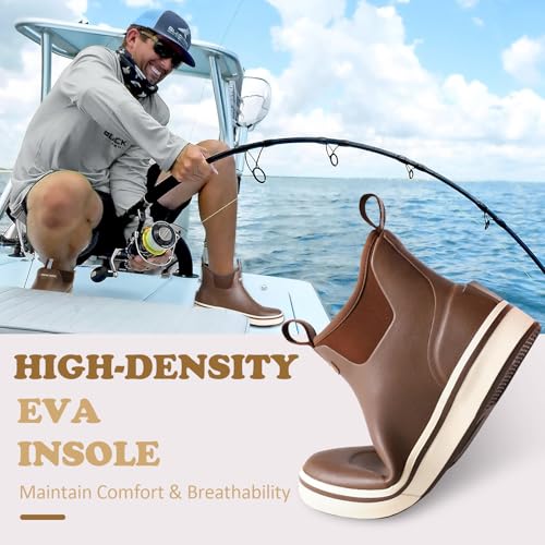 NEW VIEW Waterproof Deck Boots for Men, Non-Slip Rubber Boat Boots, 6 Inch Ankle Neoprene Fishing Boots for Boat Dock4