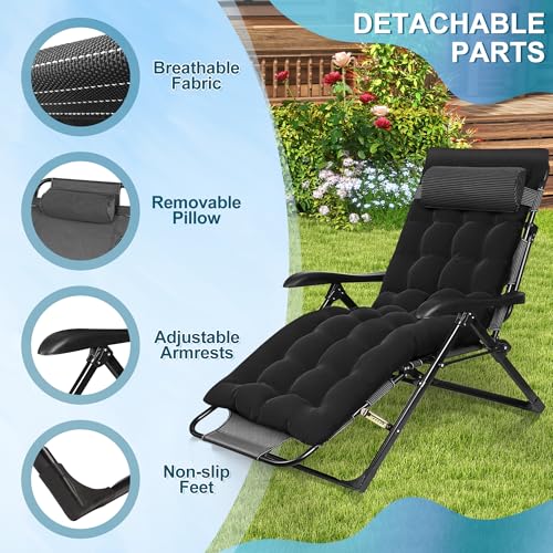 AYDFUORT Sonnenliege Klappbar, Liegestuhl Garten, Klappbare Gartenliege Verstellbar Rückenlehne, Relaxsessel Garten Mit Auflage Polster, Getränkehalter, Liegestuhl Balkon Belastbar150kg (Schwarz)