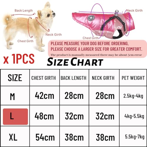 Hundemantel Winter, RosyFate Hund Warm Kleidung, Welpen Jacke, Weste Hund, Hunde Mantel Regendicht Winddicht, Hundemantel für Kleine und Mittlere Hunde (Rosa L)