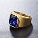 PMTIER Men's Stainless Steel Gold Plated Ring with Square Blue Gem Stone Engagement Wedding Band Size 7
