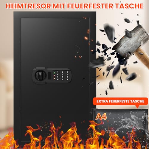 85L Großer Feuerfester Tresor mit Feuerfeste Dokumententasche, Digitaler Heimtresor mit Herausnehmbarem Regal, Möbeltresor Dokumente Gold Schmuck Wertsachen