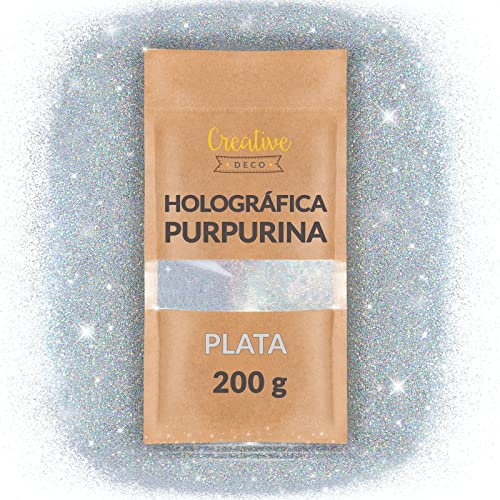 Creative Deco 200g Plata Purpurina Manualidades Pintura Pared | Brillantina Plateada Holográfica | para Decorar | Ultra-fina 0,2mm | Adición Brillo para Esmalte de Uñas Resina Epoxi Decoración