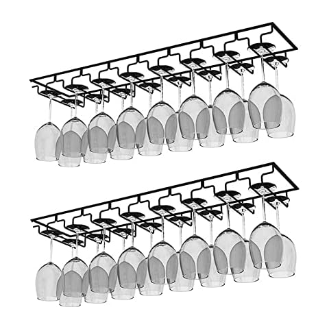 AcornFort W16 8 Slots 16 Cups Black Under Cabinet Wine Glass Rack Cup Holder (2 Packs) Cover