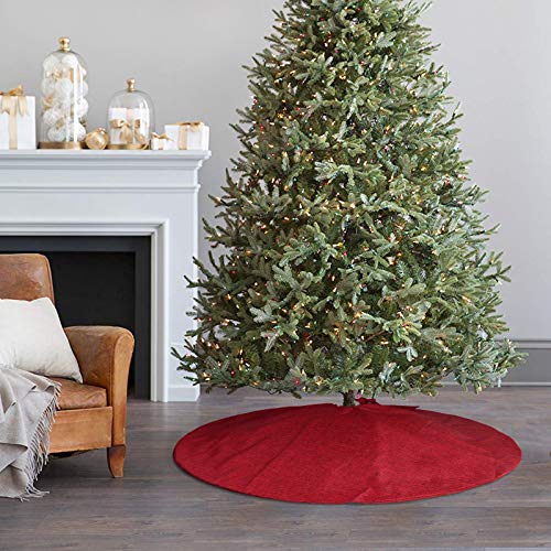 Ivenf Christmas Tree Skirt Red: 48 Inches Burgundy Burlap Double-Layer Plain Xmas Tree Skirt, Rustic Farmhouse Xmas Tree Decorations Indoor For Kids Home School Office Holiday Party Decor thumb #6