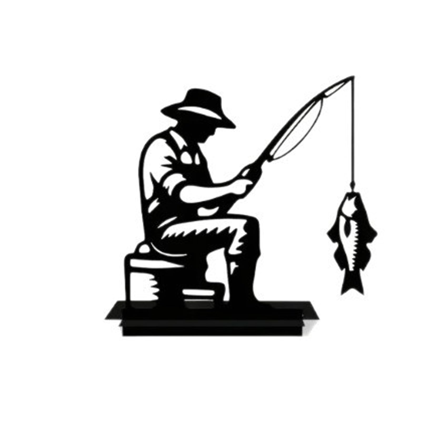 Msioytog Iron Angler Figurine Artistic Wild Fishing Metal Statues Indoor Outdoor Decoration Present for Fishing Collector Iron Fisherman Statue Garden Decoration