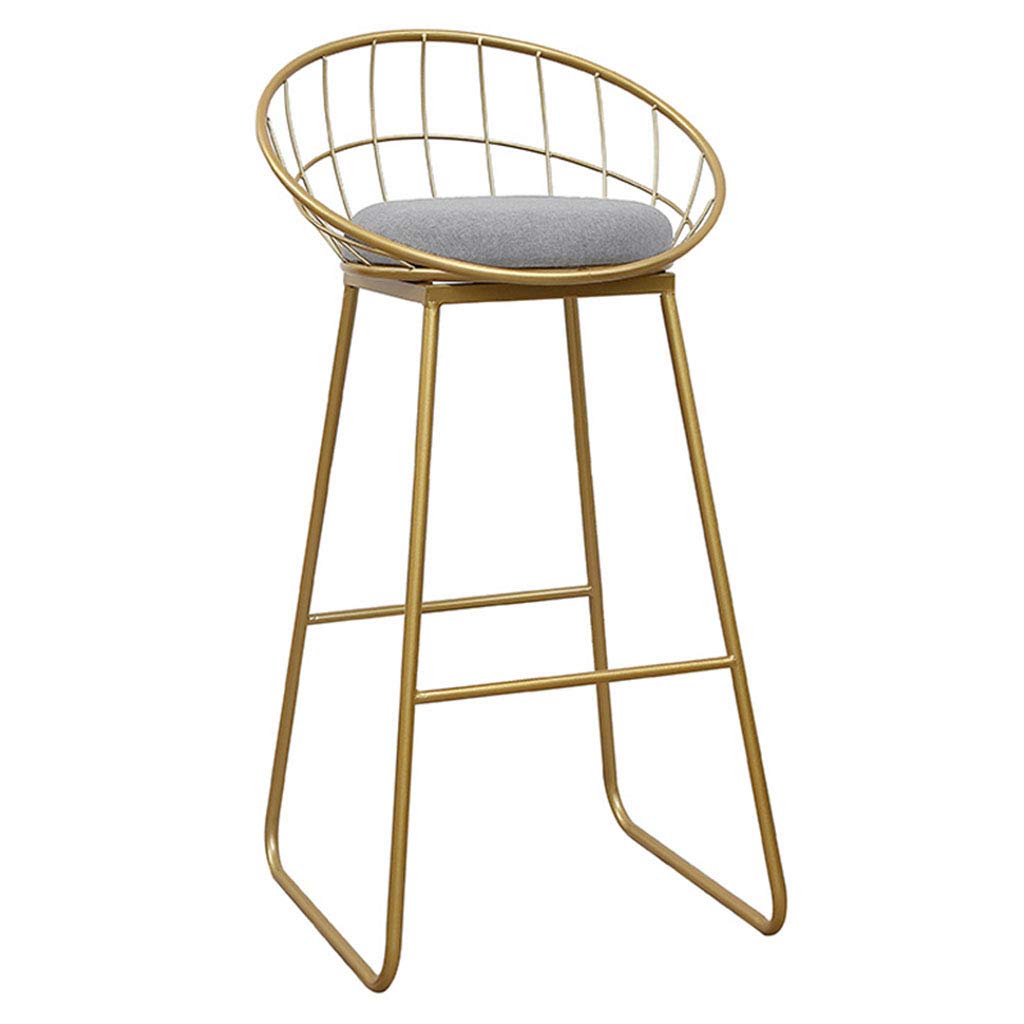 Taburete de bar moderno con patas de metal, taburete alto con respaldo y reposapiés para cocina, pub, bar, altura del asiento 64,8 cm, color gris