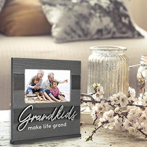 Malden Charcoal Striped With Metal Word Attachment Grandkids Make Life Grand 4X6 Sentiment Picture Frame ,Black #TOP2