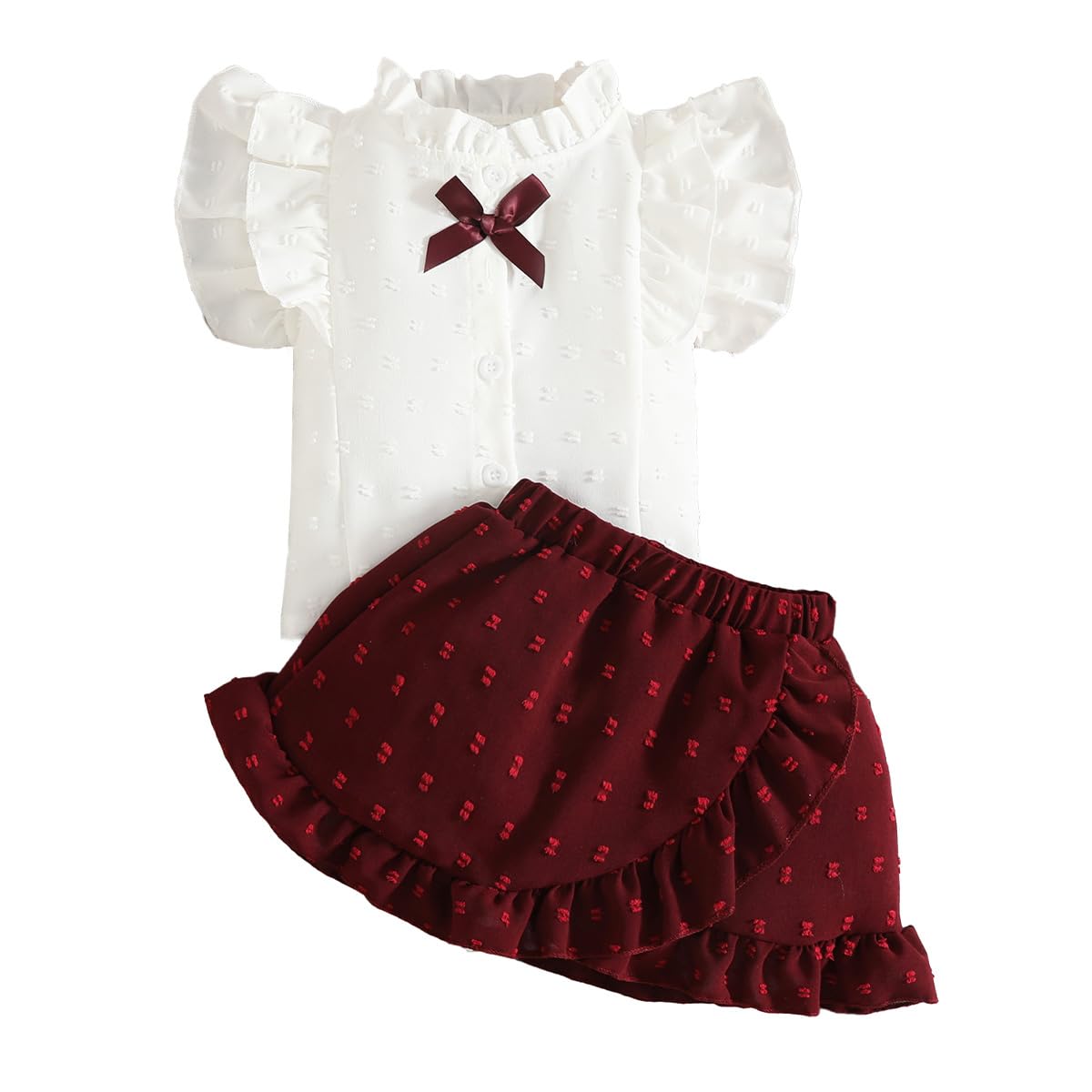 Baby Mädchen Rock Set Rüschen Ärmellose Bluse mit Schleife & Eleganter Schweizer Punkten Rock 2Pcs Sommer Outfit Kleidung