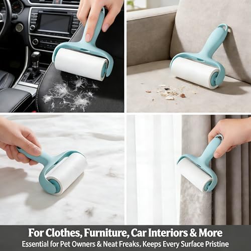 Extra Sticky Lint Roller Set- Blue Lint Remover with 3 Refill Rolls and Ergonomic Handle for Pet Hair Removal on Clothes, Furniture, Carpet, Car Seat - 2