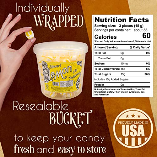 Stewart Old Fashioned Lemon Flavored Pure Sugar Candy Puff Balls - Individually Wrapped Candy Snack, Fat-Free, Cholesterol-Free, Gluten-Free, Made In The Usa - 27Oz Tub #TOP3