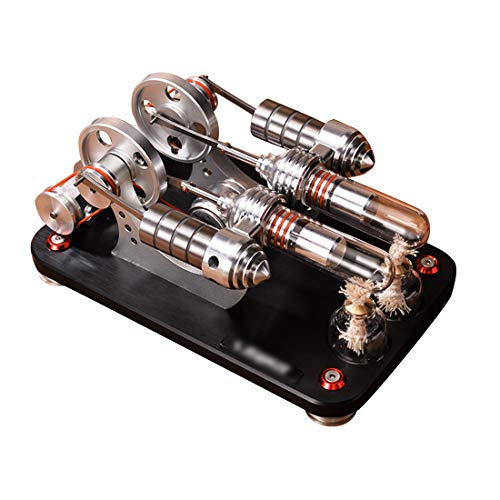 Petforu Working Stirling Engine Kit Metal 2-Cylinder Parallel Micro External Combustion Engine Model (M14-22-D) #TOP9