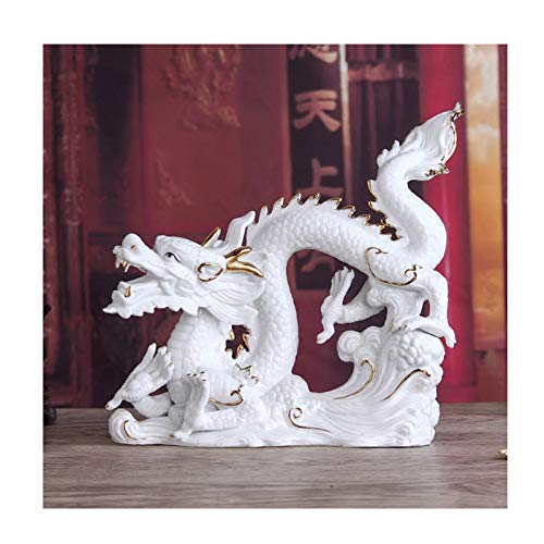 Feng Shui Statues Dragon Statue Zodiac Feng Shui Lucky Decoration Ceramic Crafts Home Living Room Office Decoration Attracting Wealth Gift Wealth Prosperity Statue Fengshui Decor ( Color : White ) #TOP11