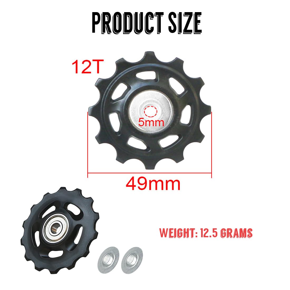 Deragliatore per bicicletta, 2 pezzi, 12T MTB, cambio pulley, Pulegge deragliatore, Puleggia Cambio, Rotelle del Cambio, Set di rulli e rulli guida per rullo cambio Pulley (alluminio, nero)
