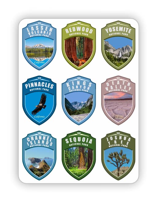 T-shirt (XL) with California State National Parks print. Map and shields of national parks. Comes with nine stickers 2.0 x 2.9 inches each in vinyl. (Black)2