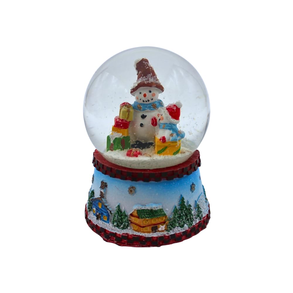Schneekugel, Schneemann mit blauem Schal, Maße H/B/Ø Kugel: ca. 8,5 x 6,5 cm/Ø 6,5 cm.