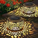 FOFAI Solar Lanterns for Outside: 2 Pack Hollow Out Metal Solar Lights Outdoor Garden with Beautiful Pattern - Gardening Birthday Gifts for Mom - Garden Ornament Table Decorations 2 Lighting Colours