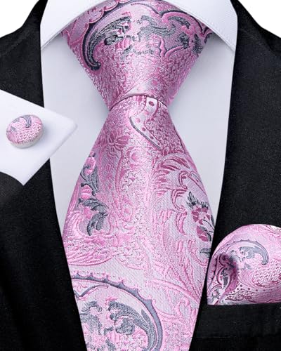 Image of DiBanGu Silk Zipper Ties for Men,Paisley Solid Plaid Pre-tied Tie and Pocket Square Cufflinks Set Formal Adjustable Necktie