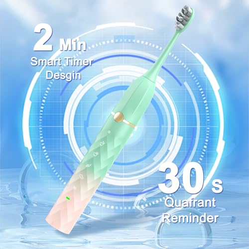 Image of Sonic Electric Toothbrush Set, Equipped with 10 Brush Heads and Travel Case, IPX8 Waterproof, 2-Minute Timer, 42000 High-Frequency Vibrations, 5 Modes, The First Choice for Gift Giving, Green Pink