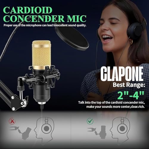 Image of Condenser Microphone Kit with Boom Arm, Shock Mount, Dual Pop Filters, Audio & Power Cables - Ideal for Podcasting, Gaming, Singing, and Live Streaming Recording Stand Sponge Pop Filter Cover