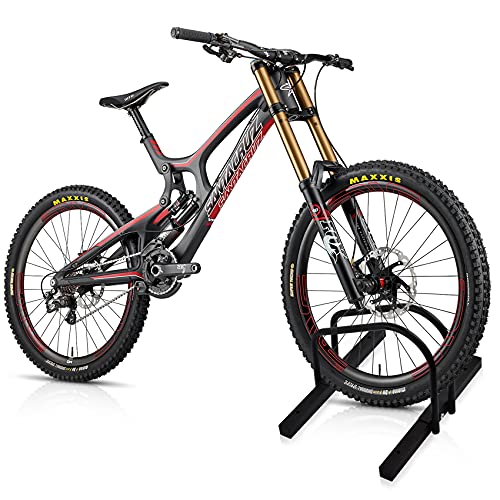 WALMANN Bike Floor Stand, Steel Bike Parking Rack for 1 Bike, 22-28" Wheels, Max. Tire Width 2.1", Black