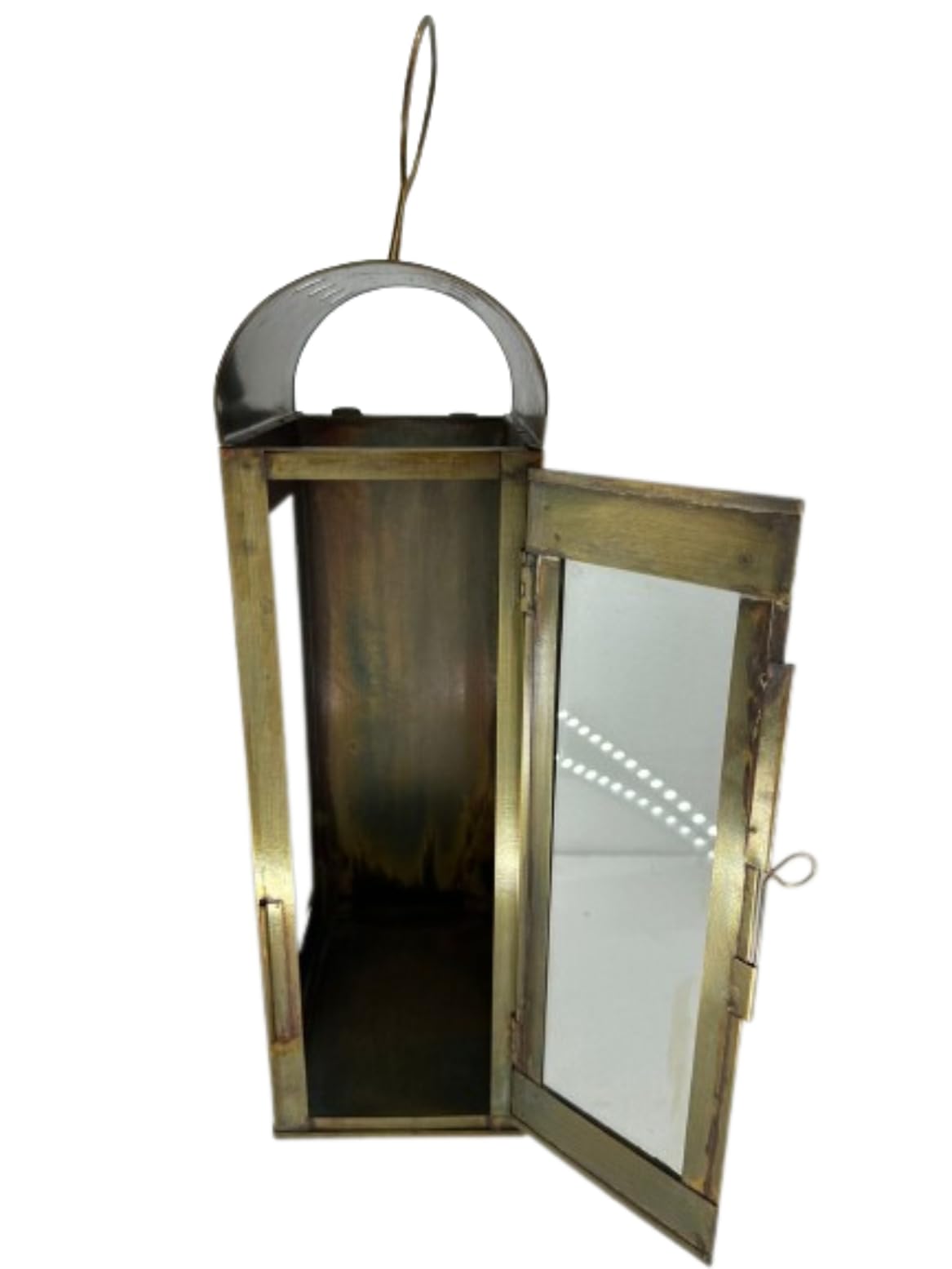 Farol de metal latonado de estilo vintage artesanal, fabricado en Italia