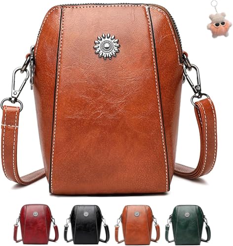 Elmyse Crossbody Bag Leather,Retro All-Match Vertical Cellphone Bag,Mini Shoulder cell phone Crossbody Bag for Women