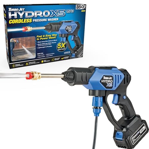 Turbo Jet Hydro X5 Max Portable Cordless Pressure Washer (21V 5000mAh Battery),...
