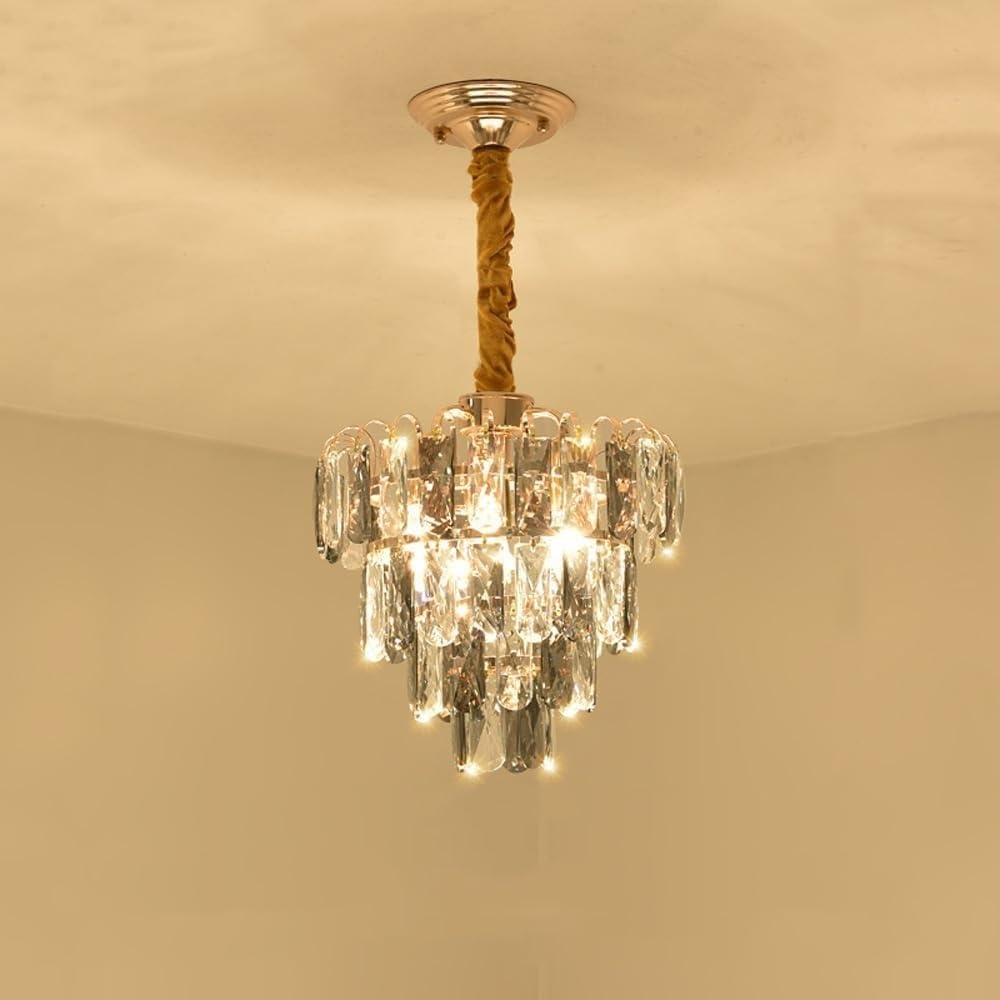 Abinlina Dimmable LED Crystal Chandelier - Black Gray Hanging Ceiling Light Fixture for Kitchen, Bathroom, and Hallway(Chandelier)