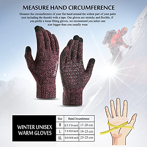 Trendoux Winter Gloves For Women, Knit Touch Screen Glove Texting Smartphone Driving - Anti-Slip - Elastic Cuff - Thermal Soft Upgraded Lining - Hands Warm In Cold Weather - Rose - M #TOP4