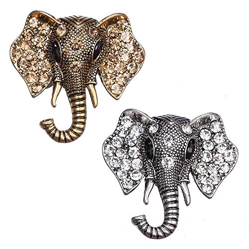 Image of 2pcs Crystal Elephant Animal Brooch Pins Set for Women Corsage Brooches Pin for Unisex Vintage Brooch Pin Jewelry (2 Pcs Gold Silver)