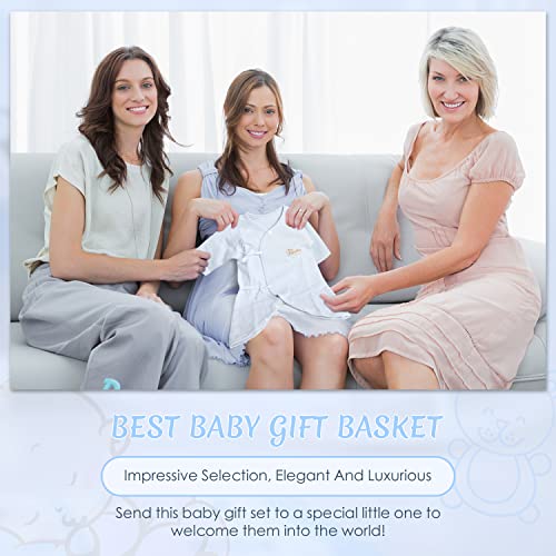 Image of iAOVUEBY Baby Boy Gifts, Baby Shower Gifts - Newborn Bear Toys Rattle Blanket Infant Shoes Onesie Wooden Keepsake Babies Registry Gift Essentials Basket, Unique New Baby Gift Set for Boys 0+ Months