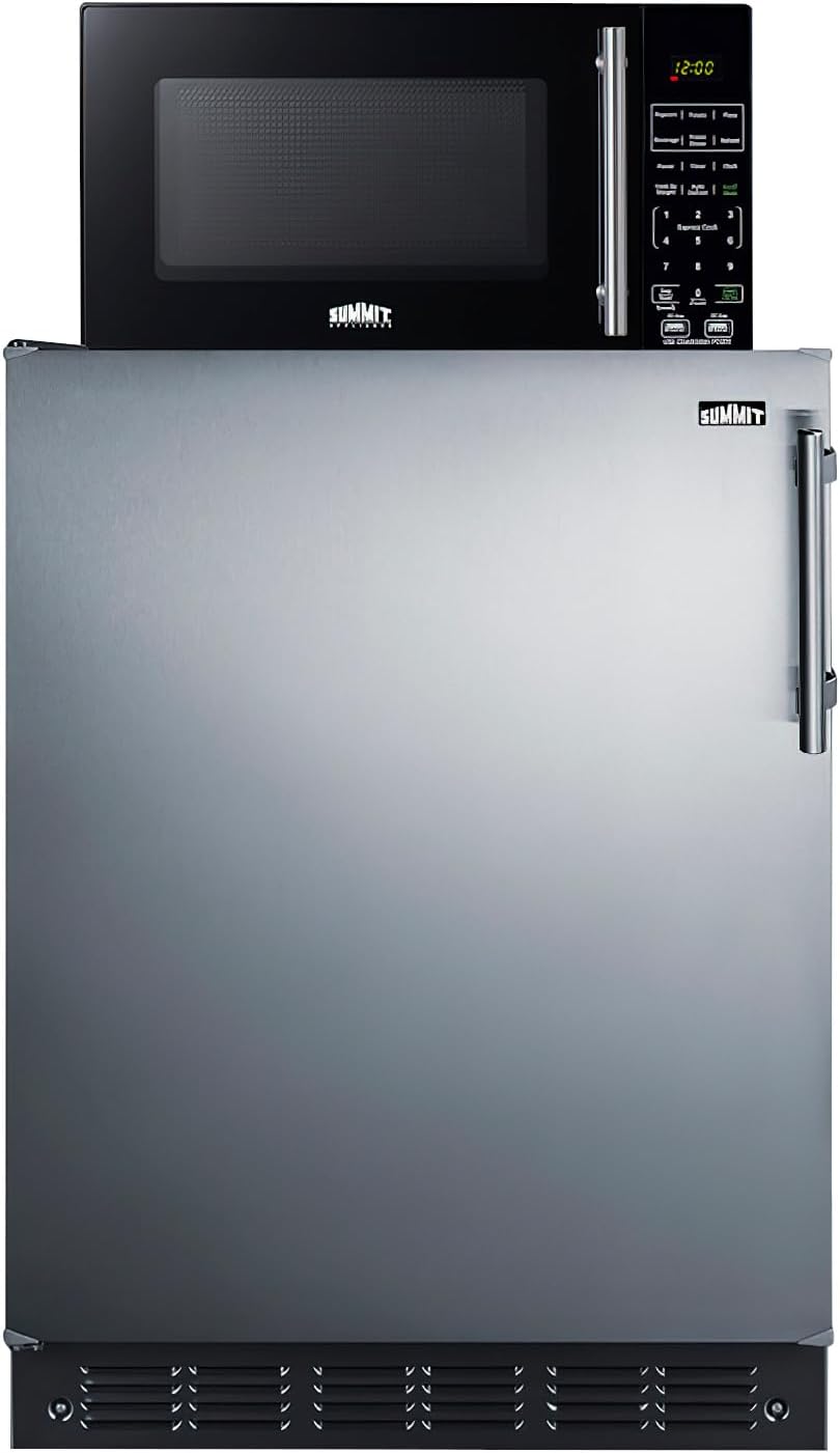 Summit Appliance MRF66BK2SSALHD Microwave/Refrigerator-Freezer Combination with Allocator; Includes CT66BK2SS Refrigerator-freezer, and SM903BSA1 Microwave; 115VAC; Cycle Defrost; One-touch Cooking