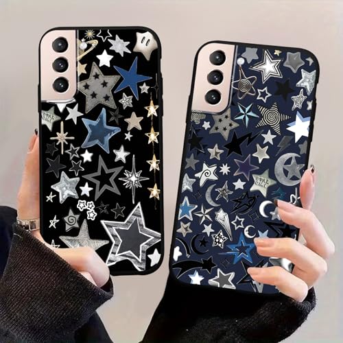 Coque Samsung S21 Plus Cool Star lot de 2 protections TPU noir motif étoiles argentées Y2K 6,7 pouces