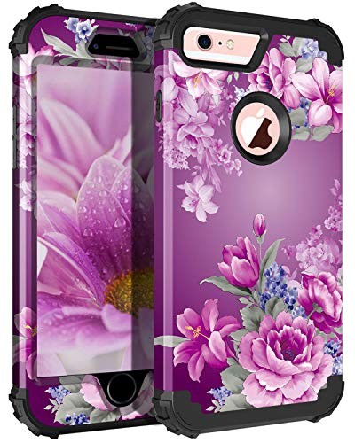 Pandawell Compatible iPhone 6s Plus Case 6 Plus Case Floral 3 in 1