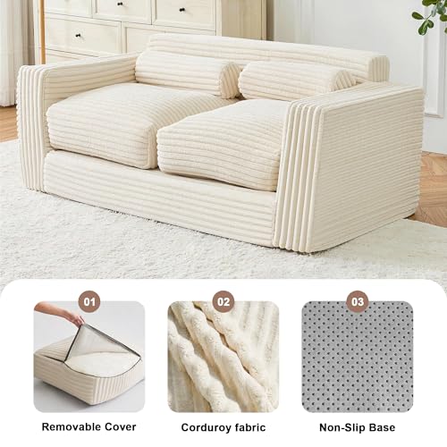 Paxato Bean Bag Chair Couch, Two Seat Giant Bean Bag Sofa for Adults, Boneless Loveseat Floor Sofa Couches for Living Room, Small Couch for Bedroom, Apartment, Office (Beige) - image 4