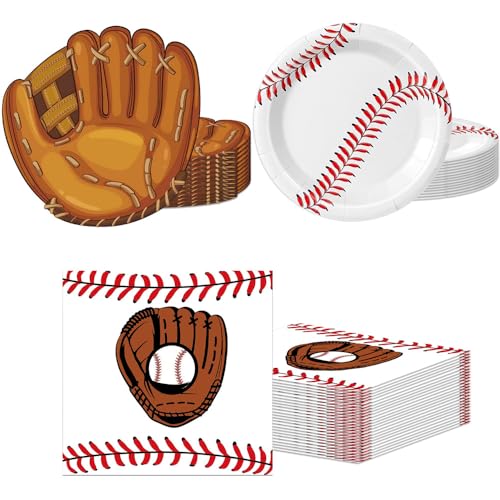 Baseball Birthday Decorations 40Pcs Baseball Themed Plates and Napkins Baseball Disposable Tableware Kit for Baseball Party Supplies Sports Themed Party