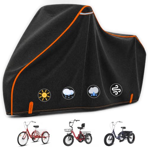 Funda para triciclo adulto XXCXX impermeable 600D para bicicleta eléctrica y triciclo, con hebilla y protección contra todo clima, color naranja y negro
