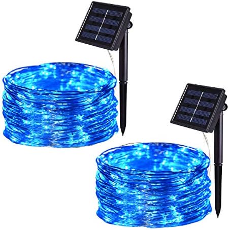 HONGM Solar String Lights Outdoor, 33FT 100 LED Waterproof Fairy String Decorative Copper Wire Lights for Wedding, Patio, Bedroom, Party, Christmas, Halloween (2Pack) (Blue)