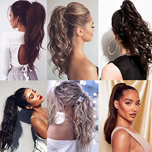 FUT Womens Claw Ponytail Clip in Hair Extensions 18" Long Curly Hairpiece silver