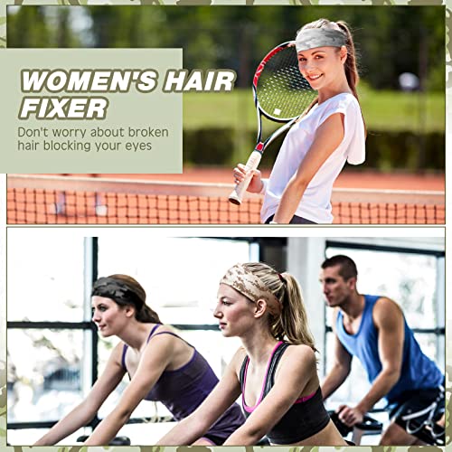 Image of 18 Pcs Sports Sweatbands for Men Women Camo Headbands Workout Non Slip Headbands Breathable Head Band Fitness Stretchy Unisex Hairband for Yoga Running Cycling Ball