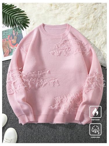 WDIRARA Men's Distressed Sweater Crew Neck Long Sleeve Pullovers Knit Top Streetwear3