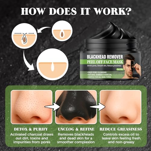Aarovibe Blackhead Remover Mask, Bamboo Charcoal Peel Off Face Masks, Deep Cleansing for Blackheads, Dirt and Acne, Pore Purifying and Balanced Oil Control, Suitable for Men & Women (120g) - Image 3