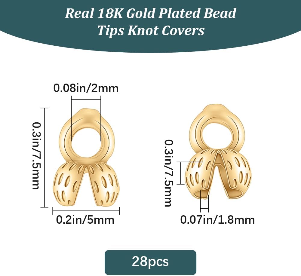 Beebeecraft 28Pcs Crimp Bead Covers for Jewelry Making 7.5x5mm 14K Gold Plated Round Flower Clamshell Bead Tip Knot Covers Chain Calotte Ends for DIY Bracelets Necklace Craft