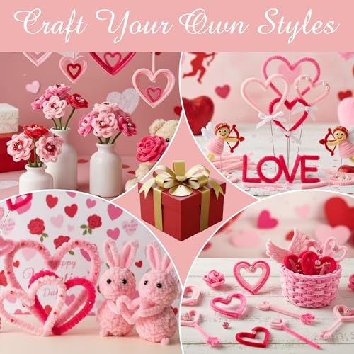 Image of Caydo 300 Pieces Pink Pipe Cleaners, Thick Fluffy Chenille Stems Bulk for Arts & Crafts Making and Home Decorations