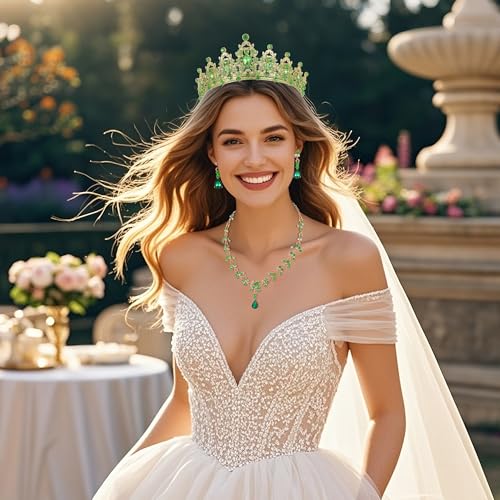 Aimilcall Tiaras Crown And Jewelry Sets for women,Tiaras Earrings and Necklace for Wedding, Birthday,Rhinestone Crystal Bridal Jewelry Sets for Costume Birthday Party Prom(gold green 3 pack) by Aimilcall - Used condition - Image 9